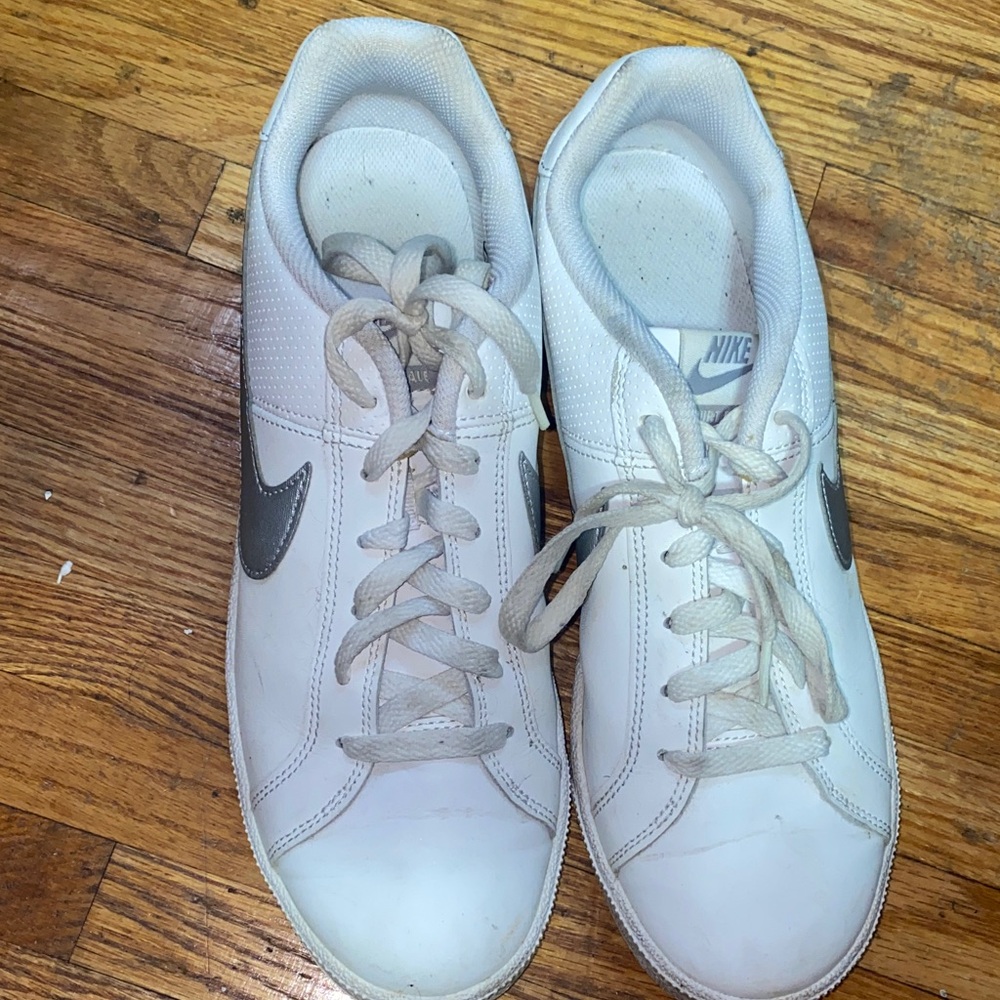 Nike White Sneakers with Dark Gray Logo